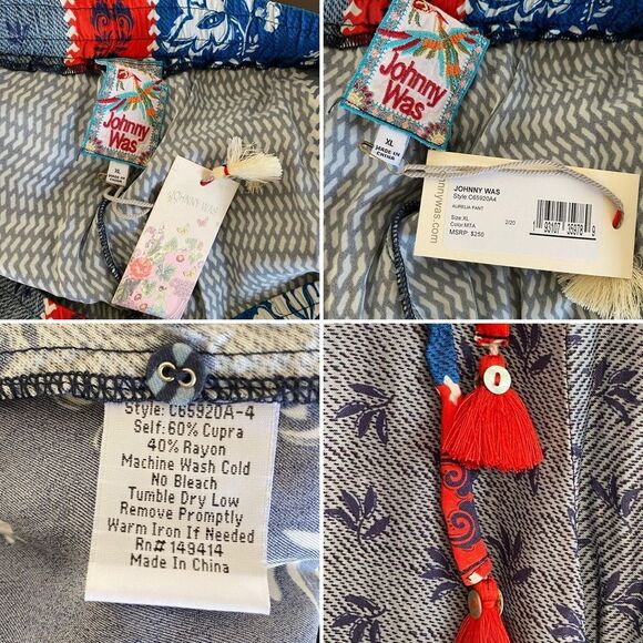 Johnny Was Set Rare NWT Blue Red Print Cupra Esme Kimono & Aurelia Pants Sz XL - Picture 14 of 16